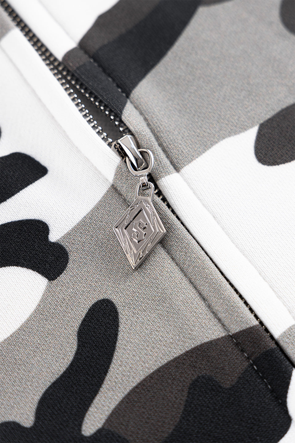 Camouflage Cross Leather Patch Zip Hoodie