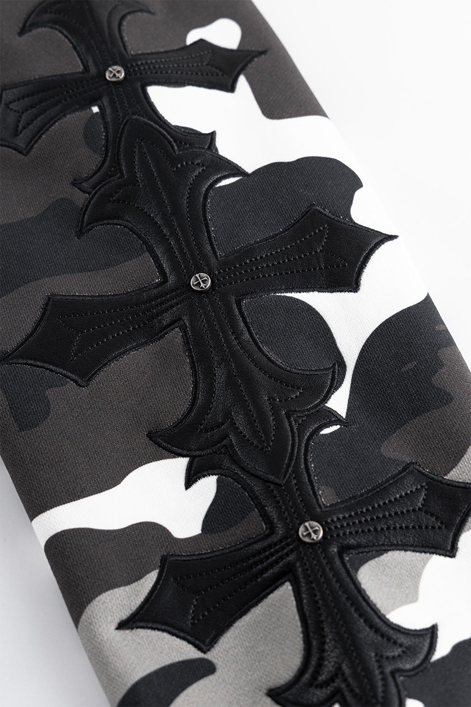 Camouflage Cross Leather Patch Zip Hoodie
