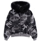 Camouflage Faux Fur Cross Zip Hoodie