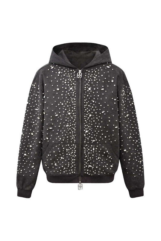 Cashew Flower Texturepearl Zipper Hoodie