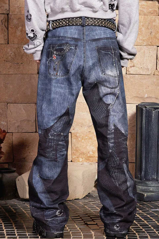 Chain Lace Patchwork Flared Jeans