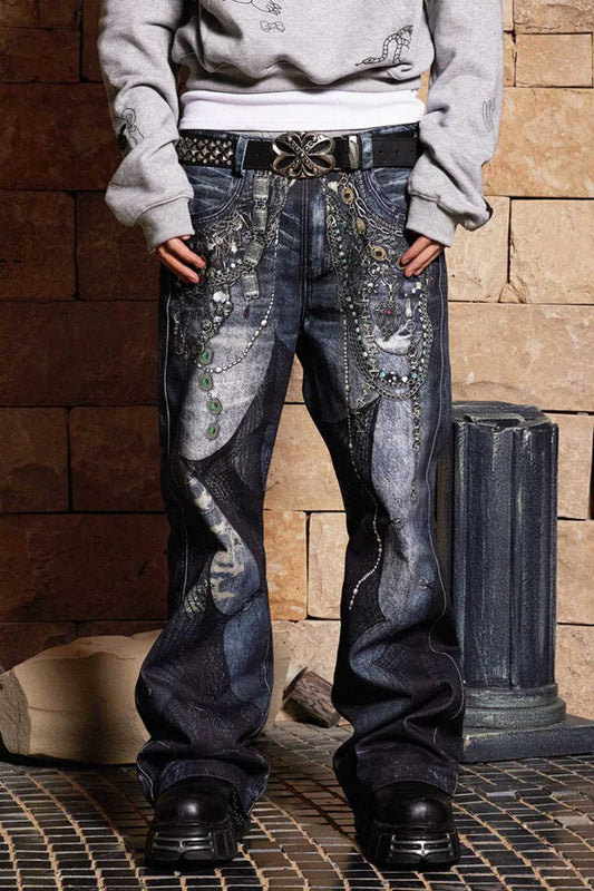Chain Lace Patchwork Flared Jeans
