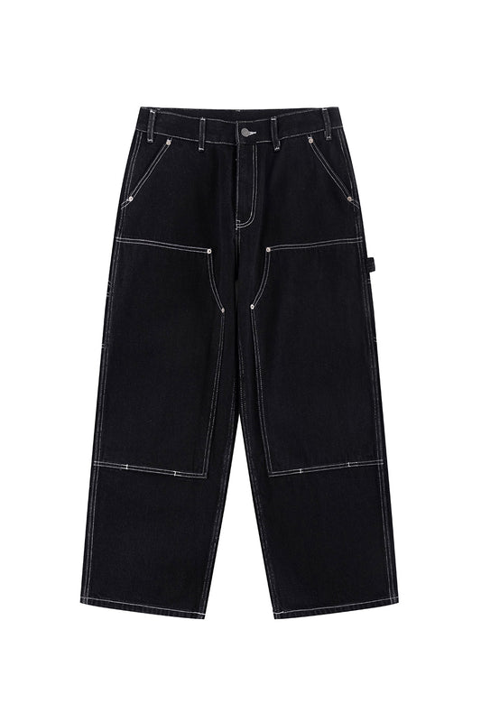 Contrast Stitch Double Knee Denim Pants