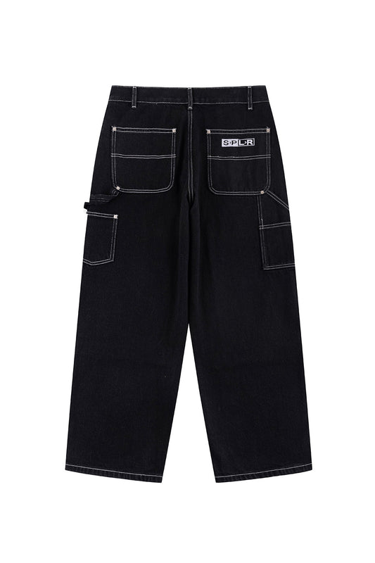 Contrast Stitch Double Knee Denim Pants