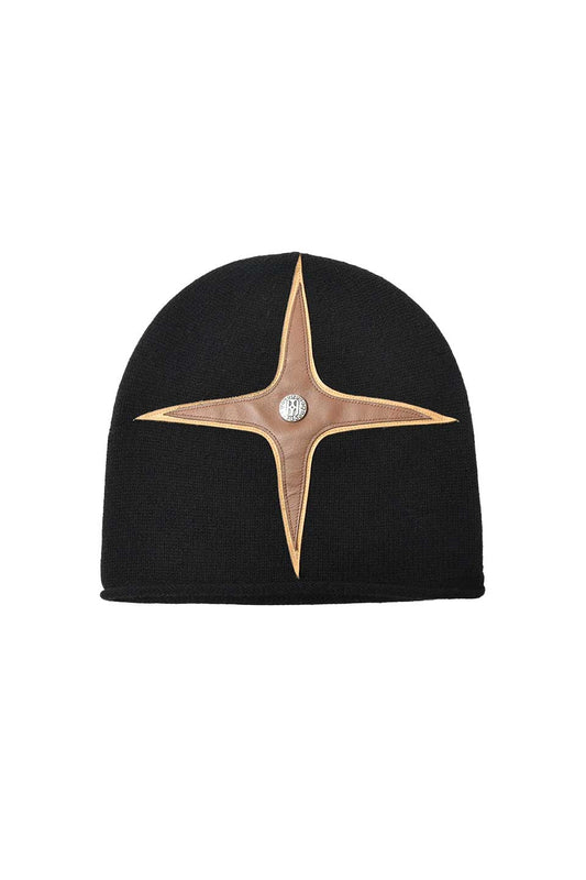 Cross- Patch Leather Beanie