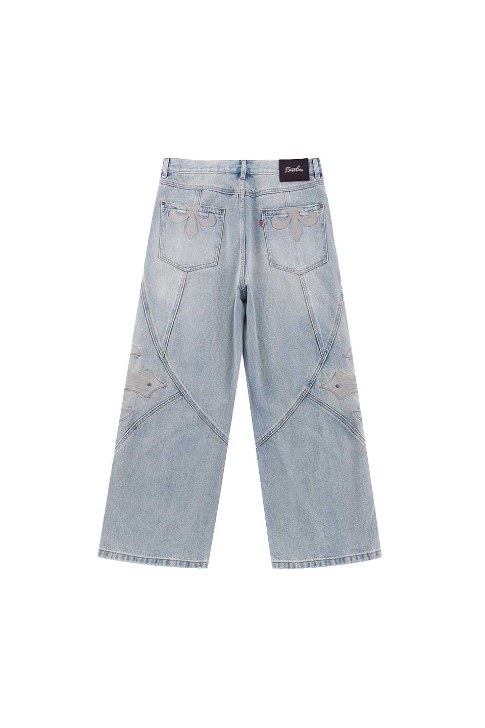 Cross Leather Patch Baggy Denim Pants