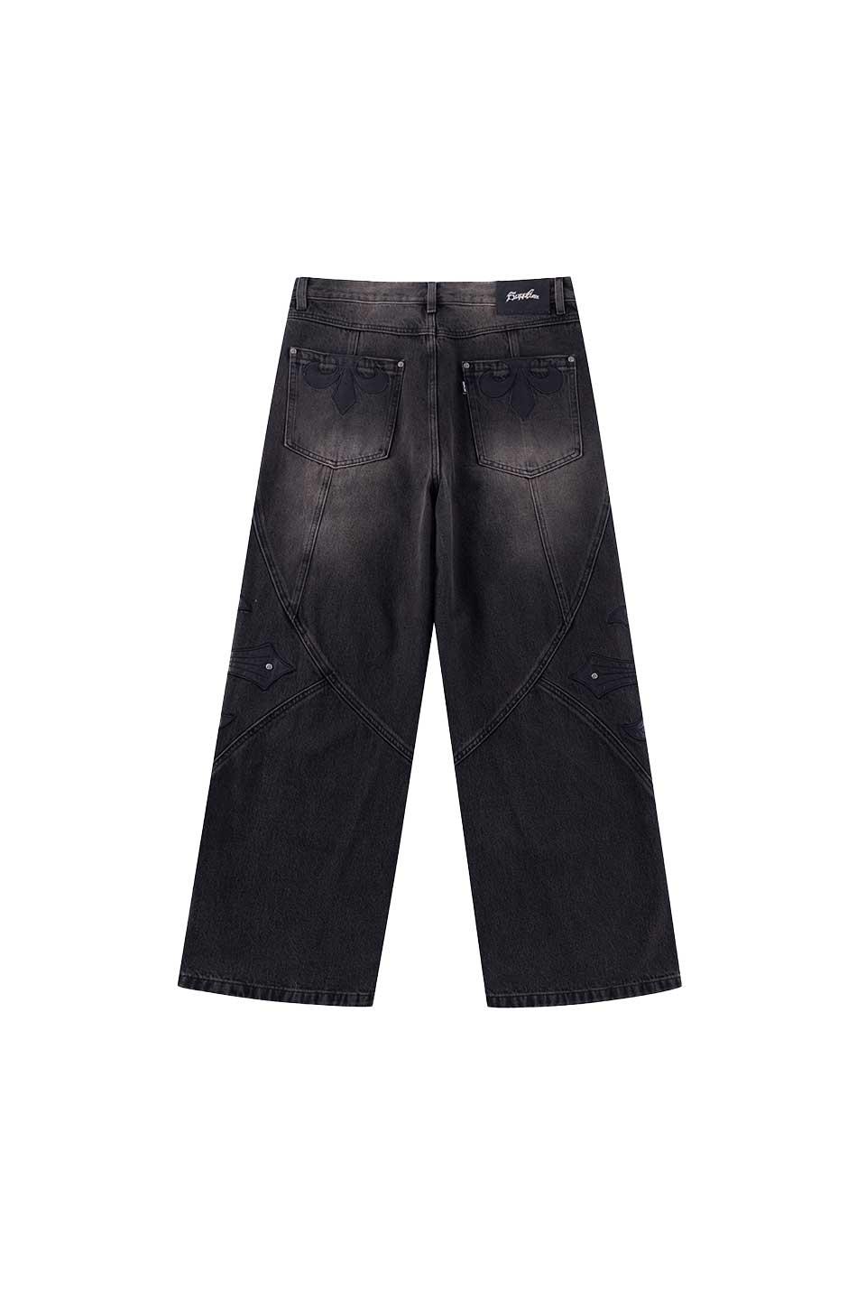 Cross Leather Patch Baggy Denim Pants