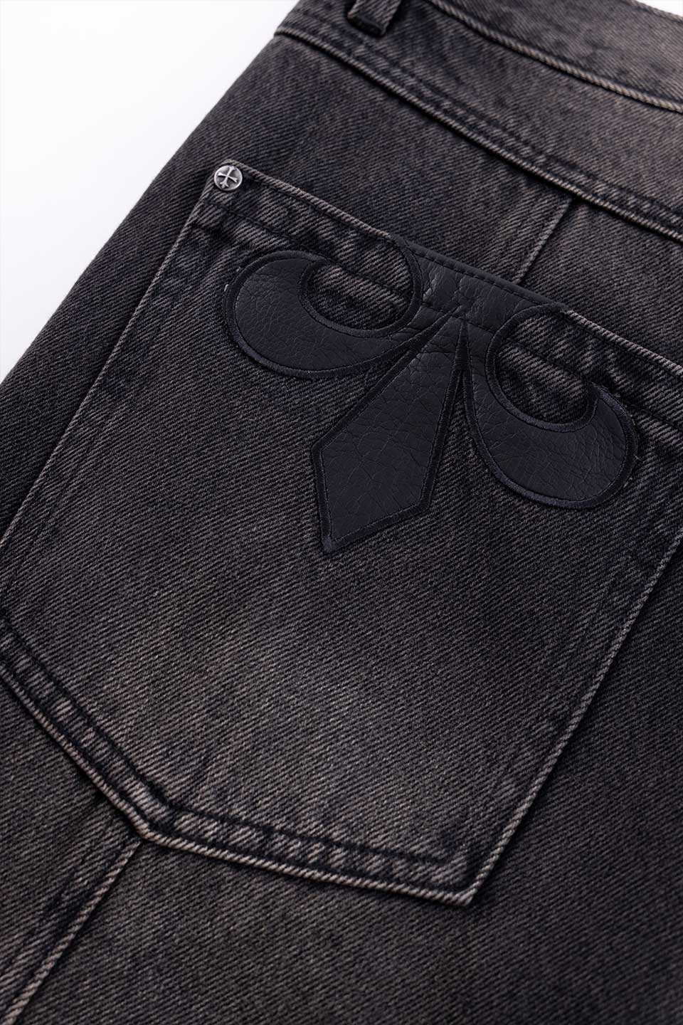 Cross Leather Patch Baggy Denim Pants