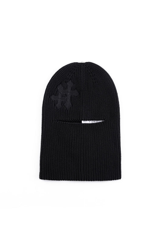 Cross Leather Patch Balaclava Beanie