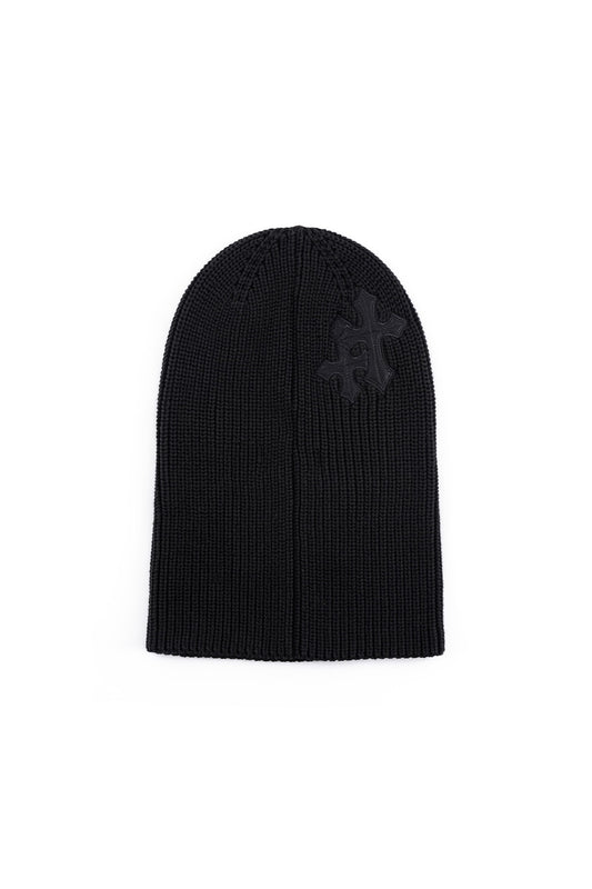 Cross Leather Patch Balaclava Beanie
