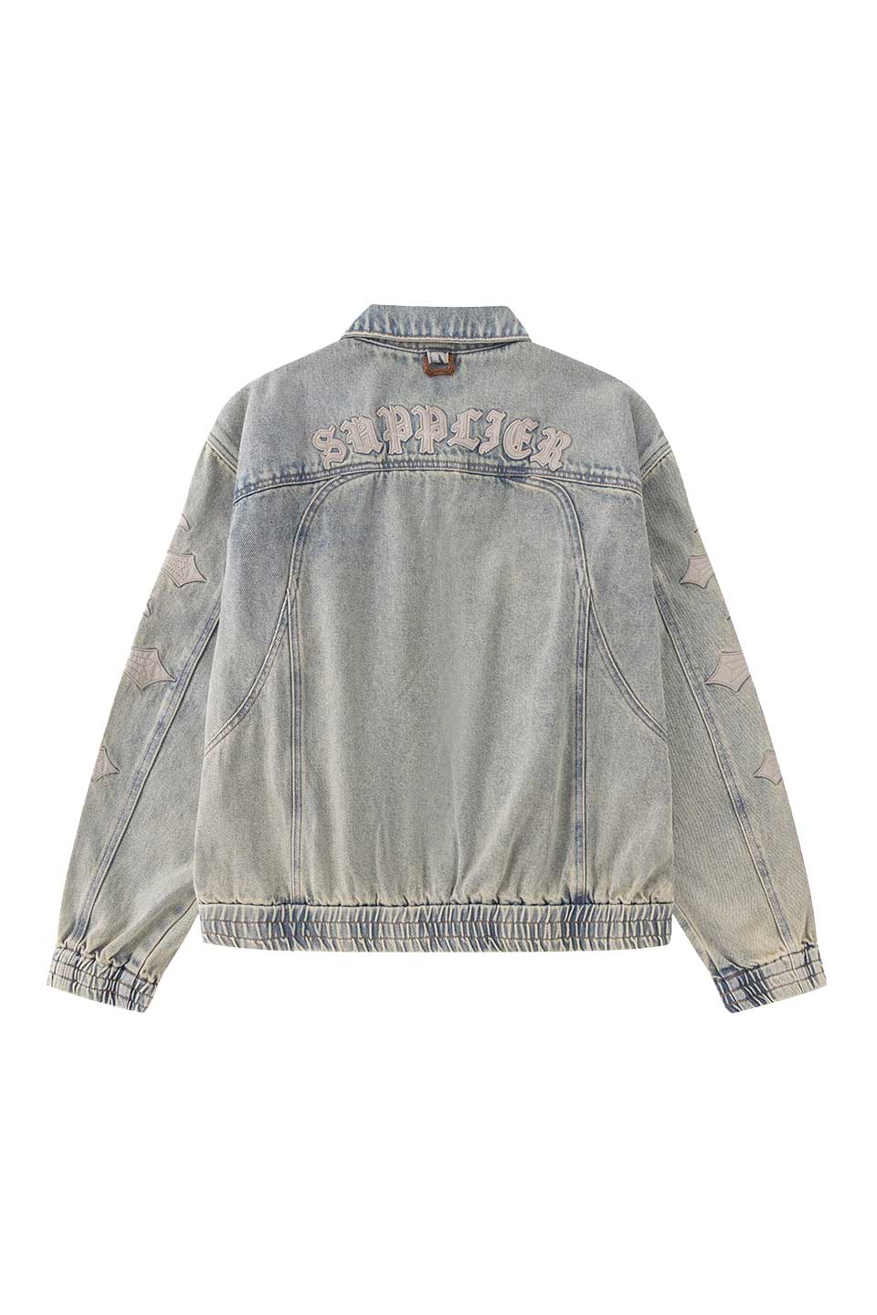 Cross Leather Patch Denim Jacket