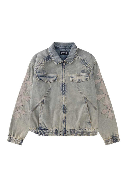 Cross Leather Patch Denim Jacket