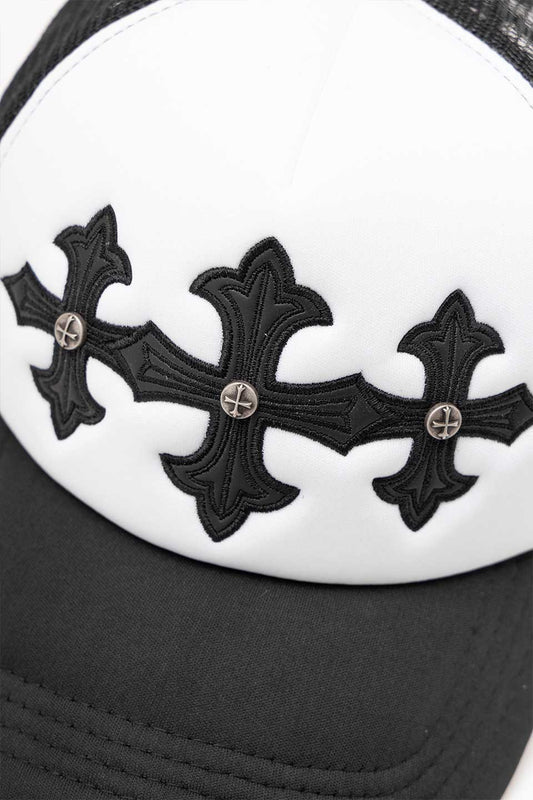 Cross Leather Patch Mesh Cap