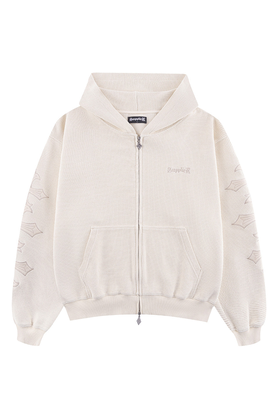 Cross Leather Patch Thermal Zip Hoodie