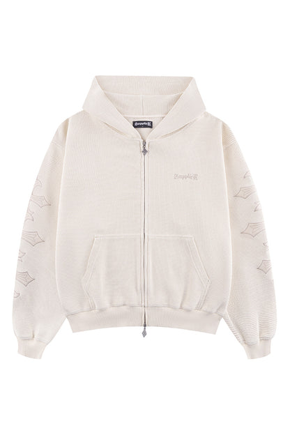 Cross Leather Patch Thermal Zip Hoodie