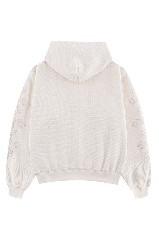 Cross Leather Patch Thermal Zip Hoodie