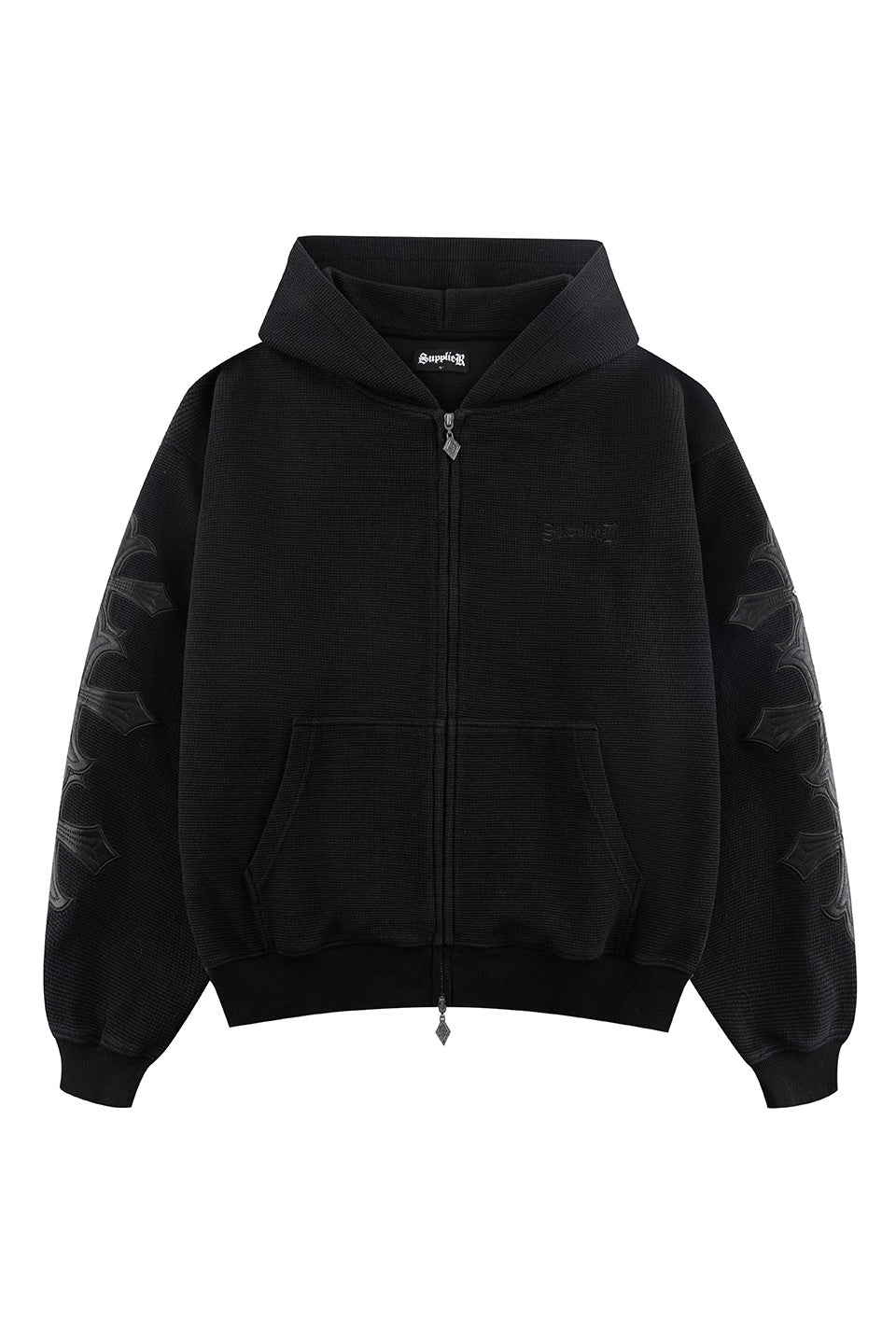 Cross Leather Patch Thermal Zip Hoodie