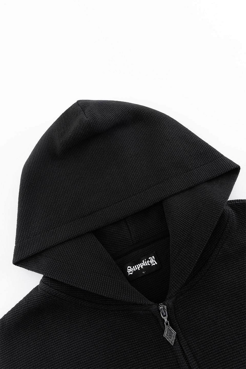 Cross Leather Patch Thermal Zip Hoodie