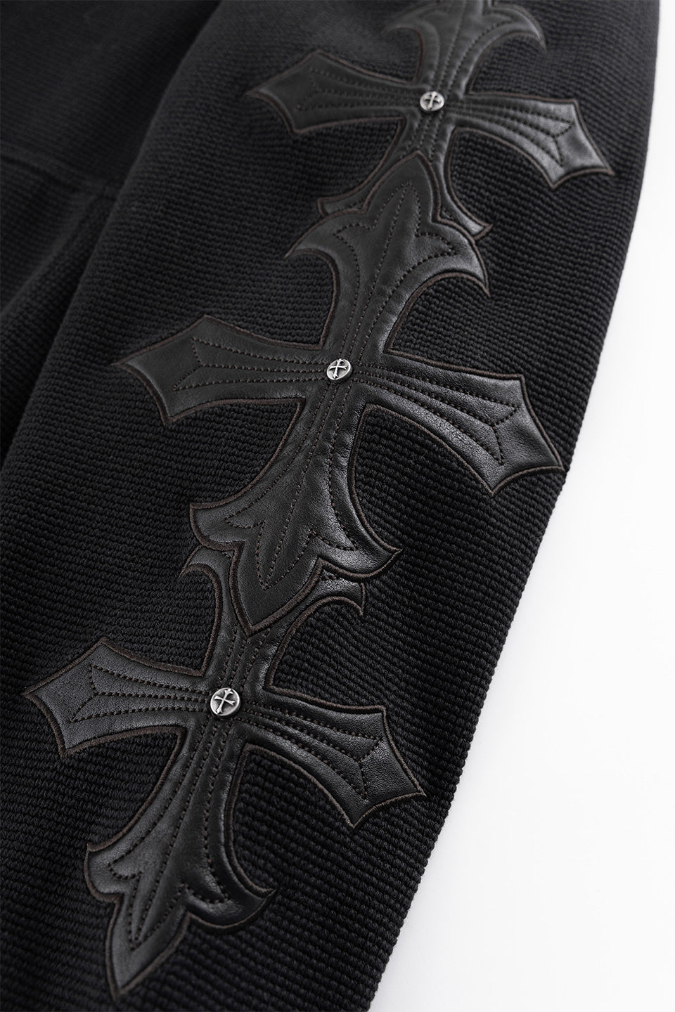 Cross Leather Patch Thermal Zip Hoodie