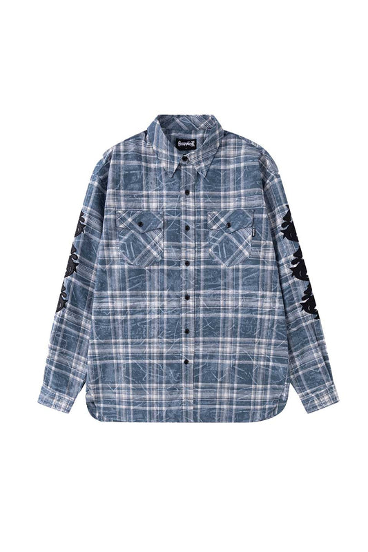 Cross Leather Patch Vintage Check Shirt