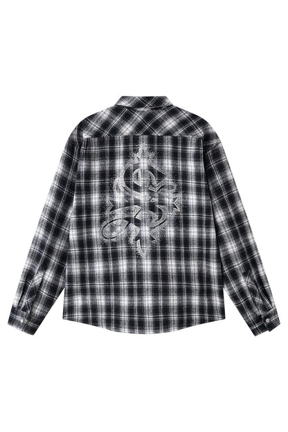 Cross Rhinestone Flannel Check Shirt