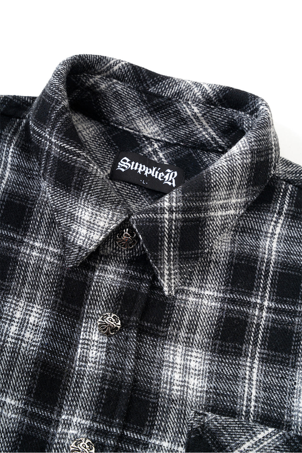 Cross Rhinestone Flannel Check Shirt