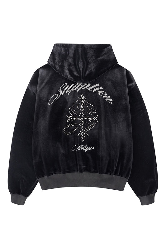 【予約商品】Cross Rhinestone Velour Zip Hoodie【9月上旬お届け】