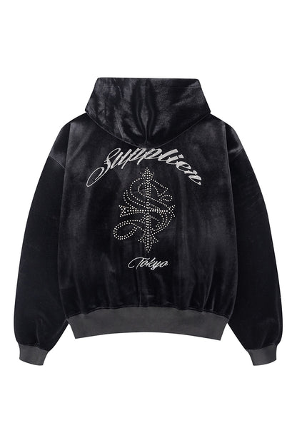 【一部予約商品】Cross Rhinestone Velour Zip Hoodie【10月中旬お届け】
