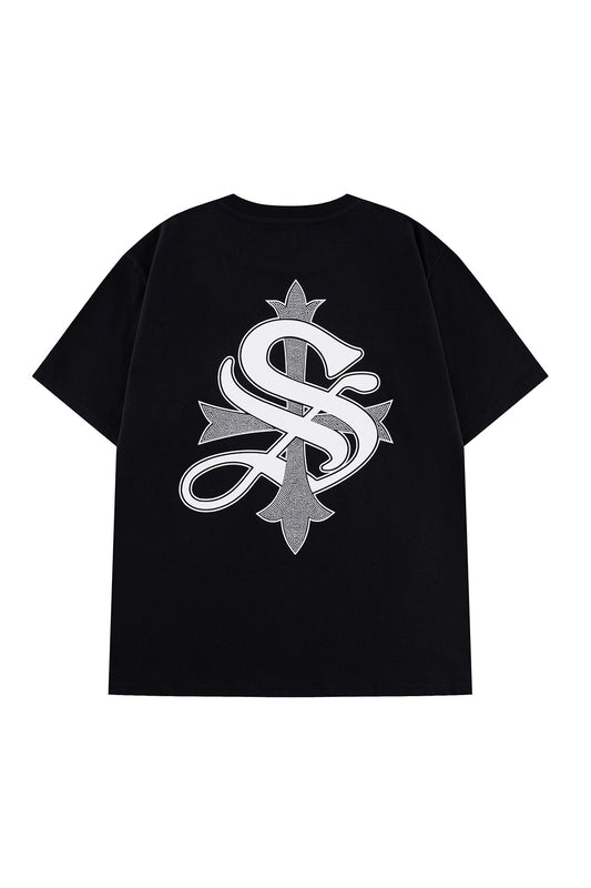 Cross Tee Black & Crystal (Slim Silhouette)