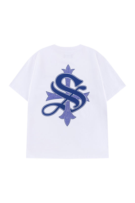 Cross Tee White & Blue (Slim Silhouette)