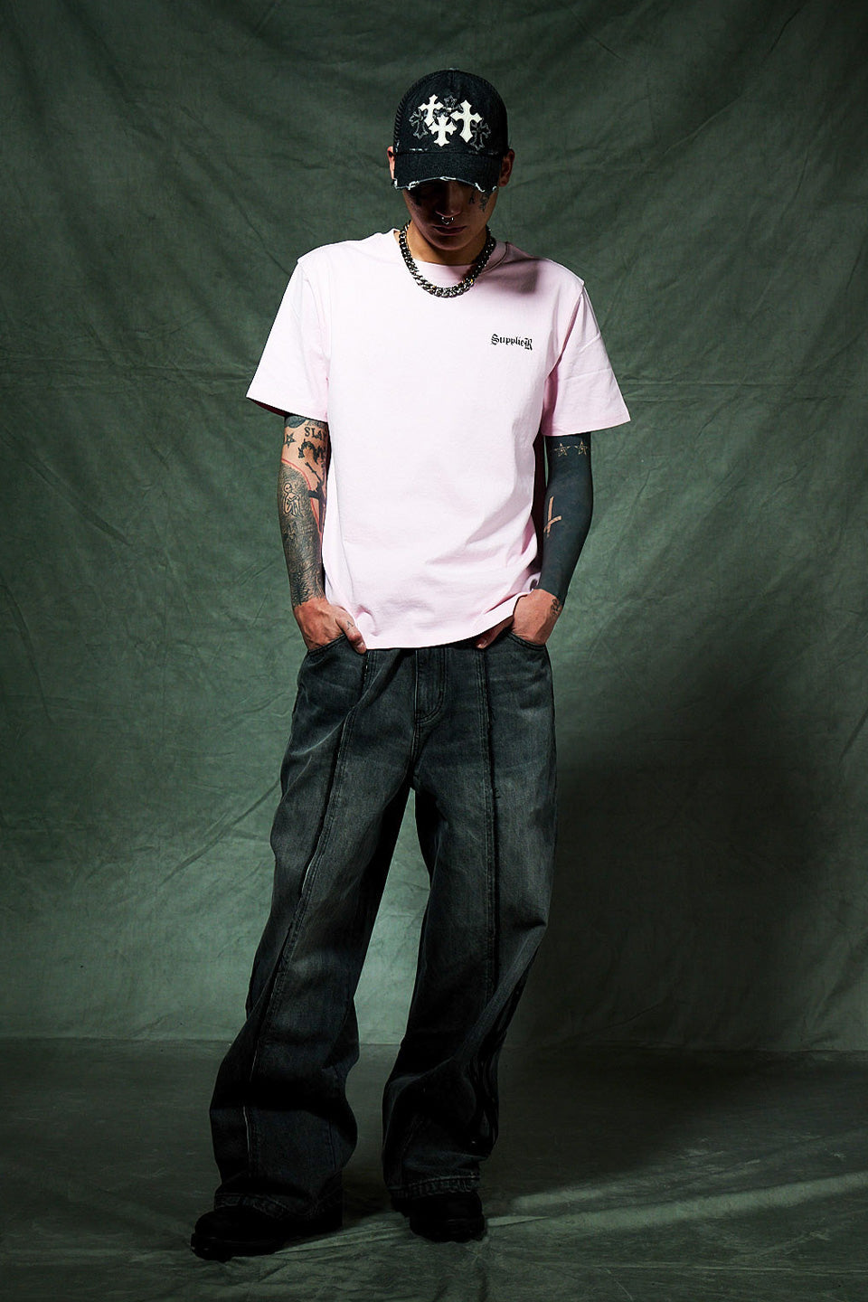 Cross Tee Pink & Black (Slim Silhouette)