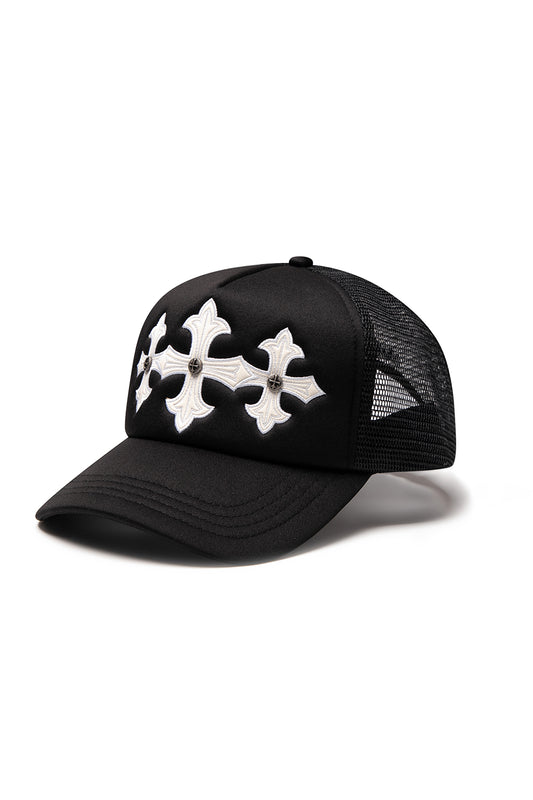 Cross Leather Patch Mesh Cap