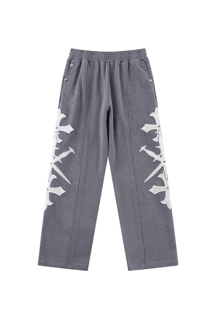 Dagger Cross Leather Patch Baggy Jogger Patns