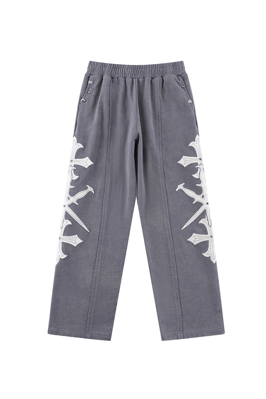 Dagger Cross Leather Patch Baggy Jogger Patns