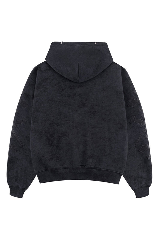 Dagger Cross Leather Patch Zip Hoodie