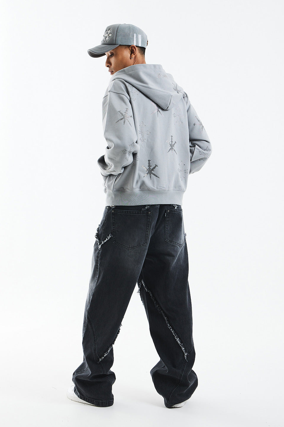 Dagger Cross Rhinestone Zip Hoodie