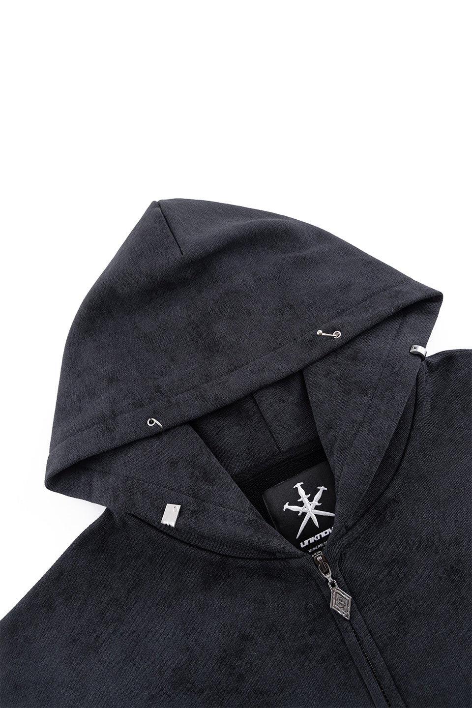 Dagger Cross Leather Patch Zip Hoodie｜Unknown London｜フーディー