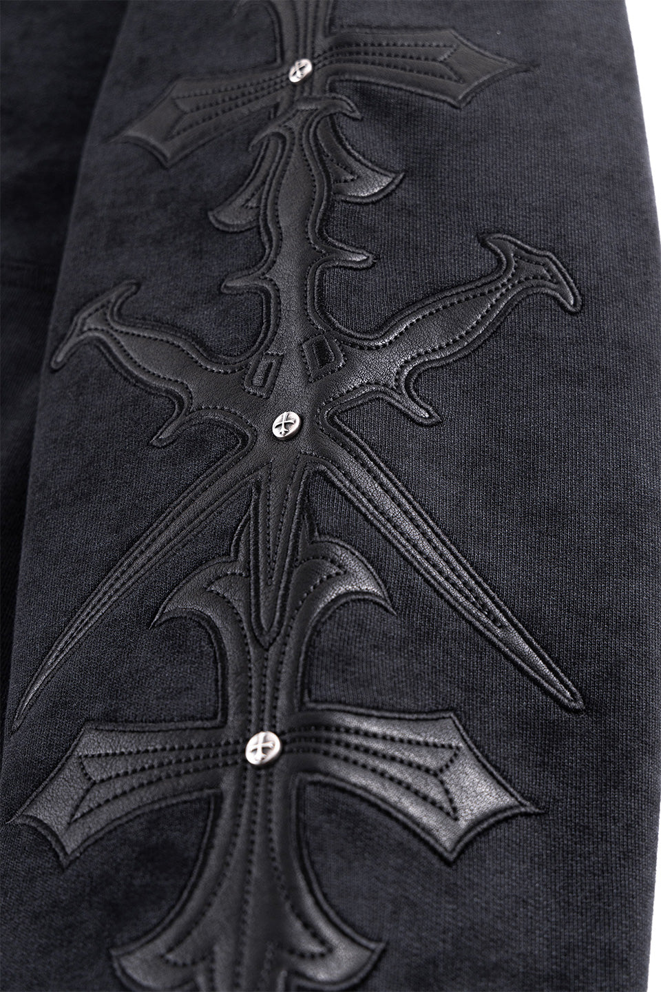 Dagger Cross Leather Patch Zip Hoodie