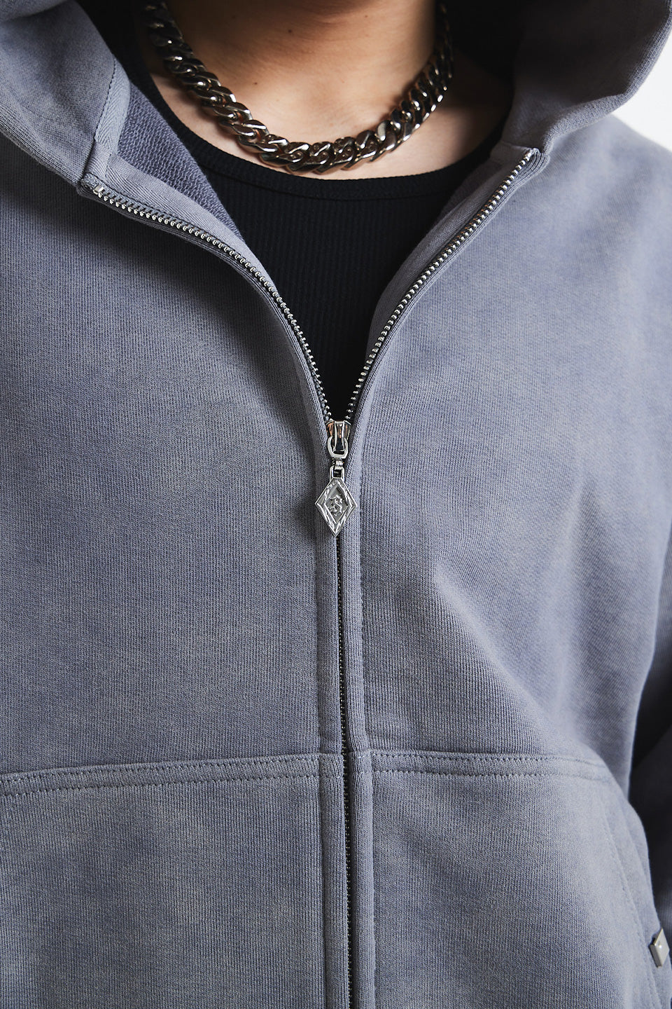 Dagger Cross Leather Patch Zip Hoodie