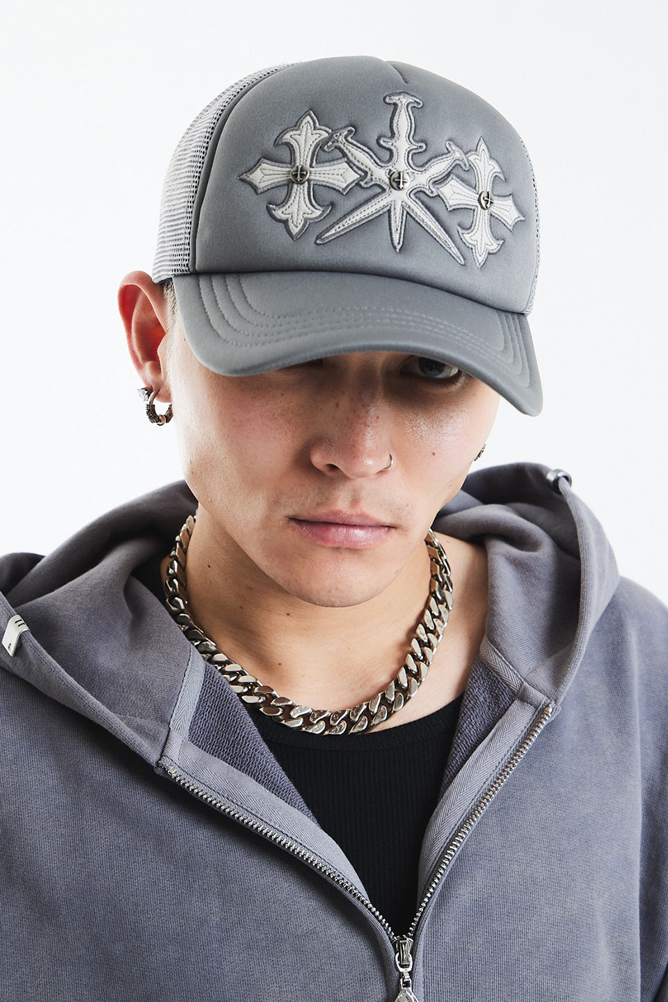Dagger Cross Leather Patch Mash Cap