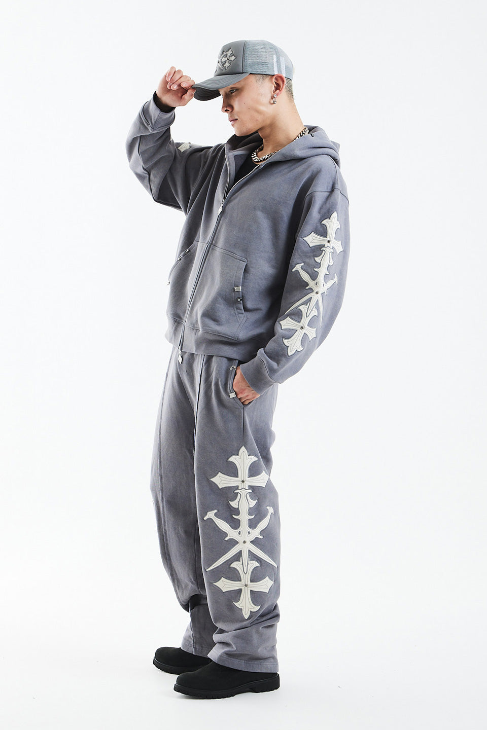 Dagger Cross Leather Patch Baggy Jogger Patns