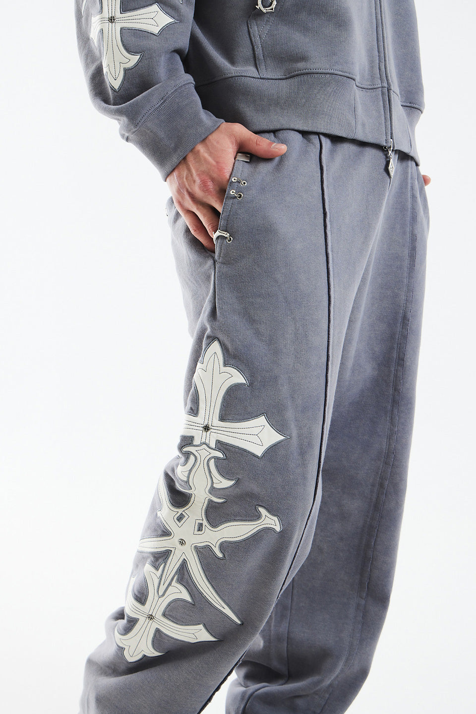 Dagger Cross Leather Patch Baggy Jogger Patns