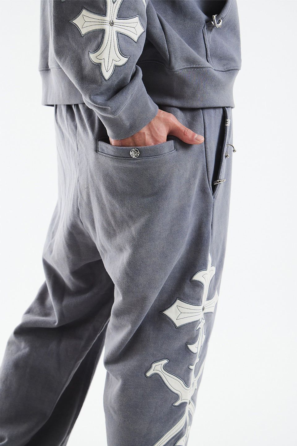 Dagger Cross Leather Patch Baggy Jogger Patns