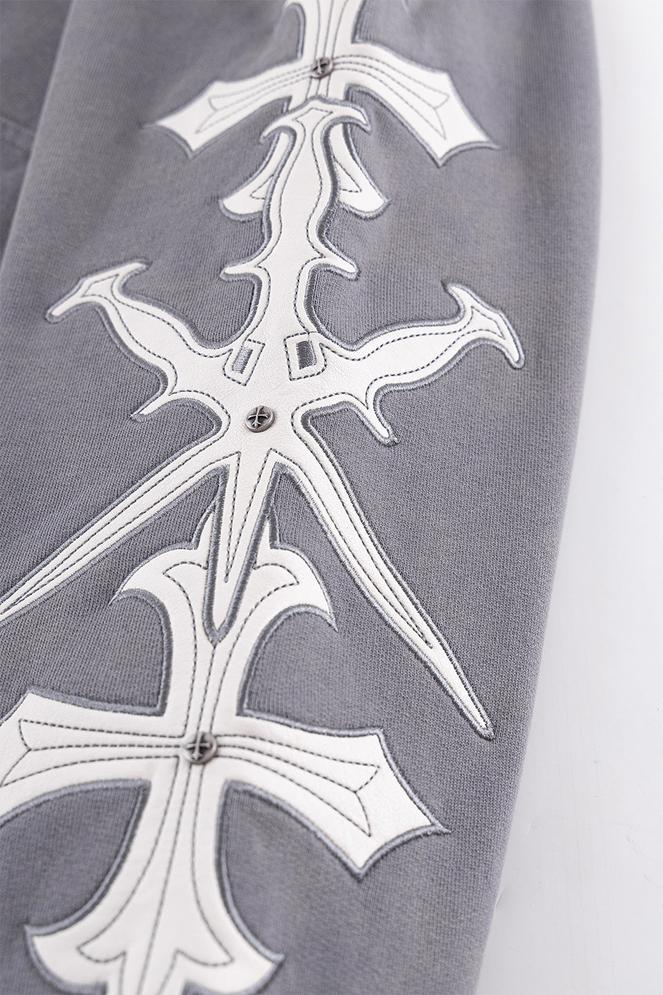 Dagger Cross Leather Patch Zip Hoodie