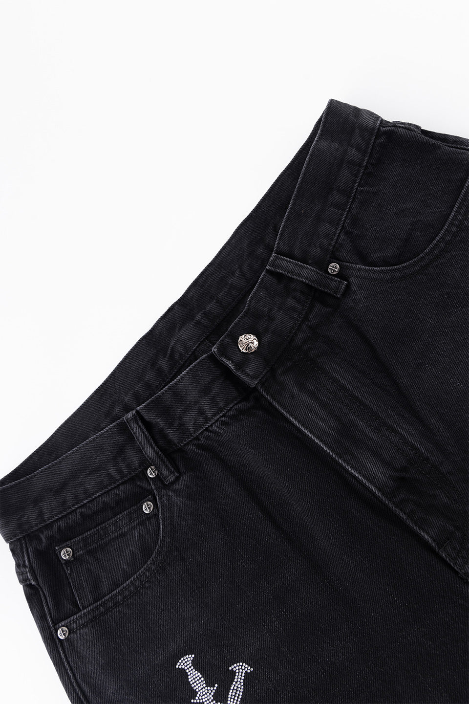 Dagger Cross Rhinestone Baggy Denim Pants