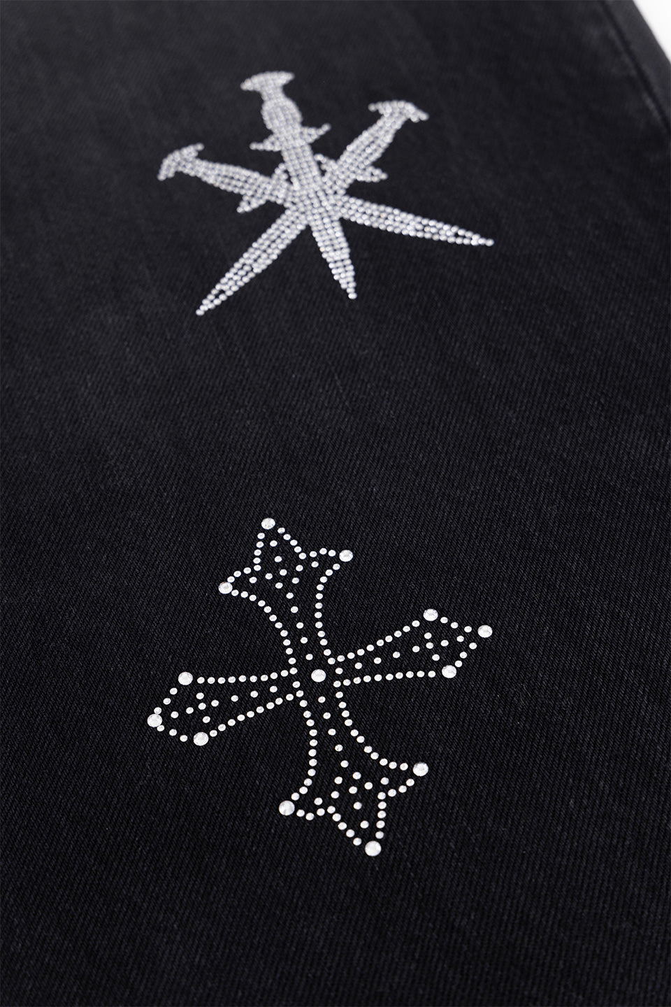 Dagger Cross Rhinestone Baggy Denim Pants