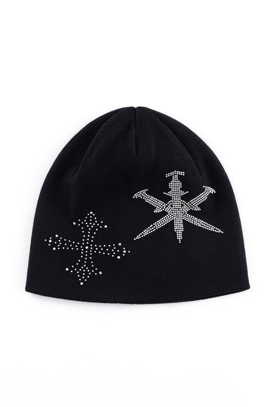 Dagger Cross Rhinestone Beanie