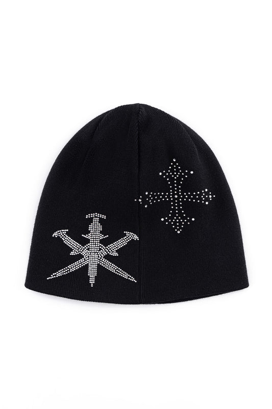 Dagger Cross Rhinestone Beanie