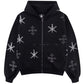 Dagger Cross Rhinestone Zip Hoodie
