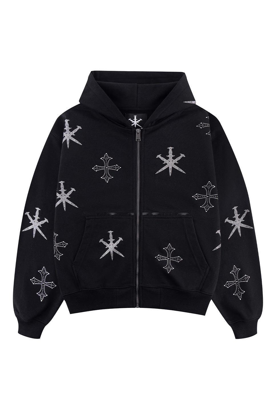 Dagger Cross Rhinestone Zip Hoodie